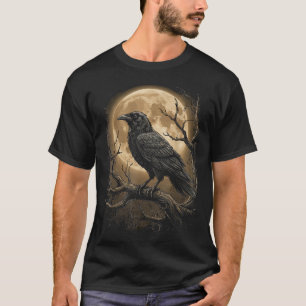 Raven Roos Maan Griezelig Zwart Gotisch Spooky Kra T-shirt