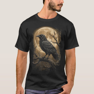 Raven Roos Maan Griezelig Zwart Gotisch Spooky Kra T-shirt