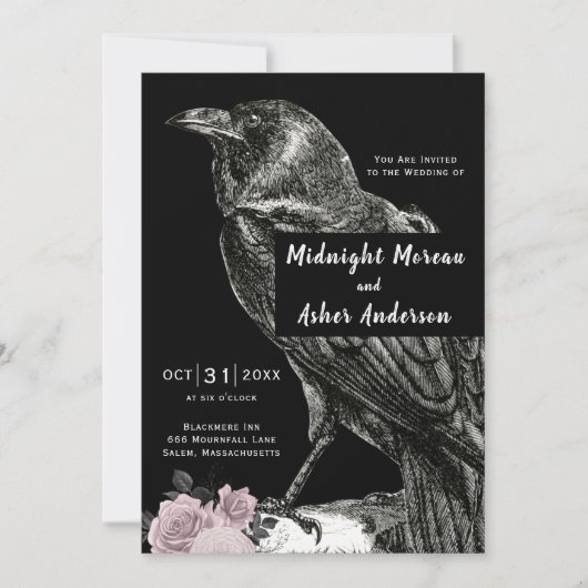 Raven Rozen Zwarte Roze Halloween Bruiloft Kaart (Voorkant)