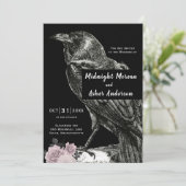Raven Rozen Zwarte Roze Halloween Bruiloft Kaart (Staand voorkant)