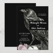 Raven Rozen Zwarte Roze Halloween Bruiloft Kaart (Voorkant / Achterkant)