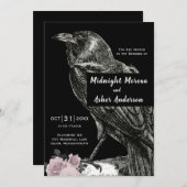 Raven Rozen Zwarte Roze Halloween Trouwdag Kaart (Voorkant / Achterkant)