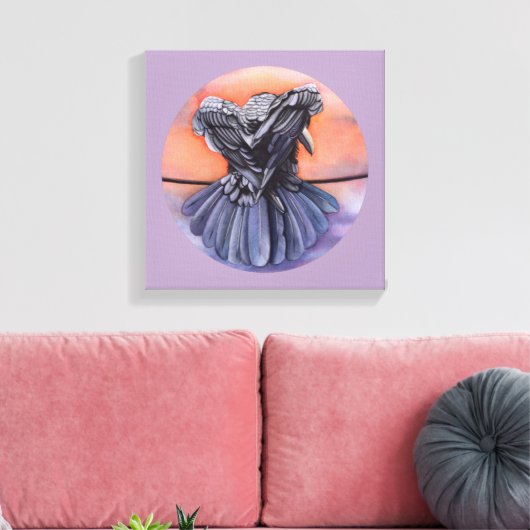 Raven Ruffling Feathers Roosting Crow Bird Art Canvas Afdruk (Insitu (Woonkamer))