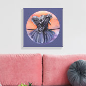 Raven Ruffling Feathers Roosting Crow Bird Art Canvas Afdruk (Insitu (Woonkamer))