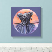 Raven Ruffling Feathers Roosting Crow Bird Art Canvas Afdruk (Insitu (Houten vloer))