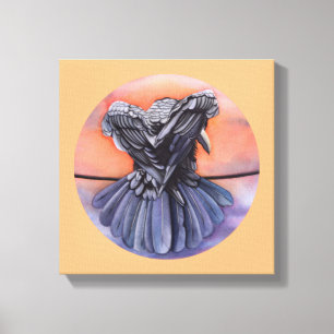 Raven Ruffling Feathers Roosting Crow Bird Art Canvas Afdruk