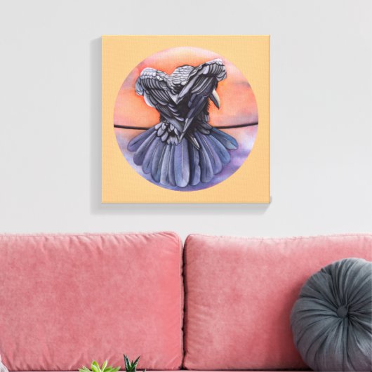 Raven Ruffling Feathers Roosting Crow Bird Art Canvas Afdruk (Insitu (Woonkamer))