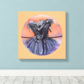 Raven Ruffling Feathers Roosting Crow Bird Art Canvas Afdruk (Insitu (Houten vloer))