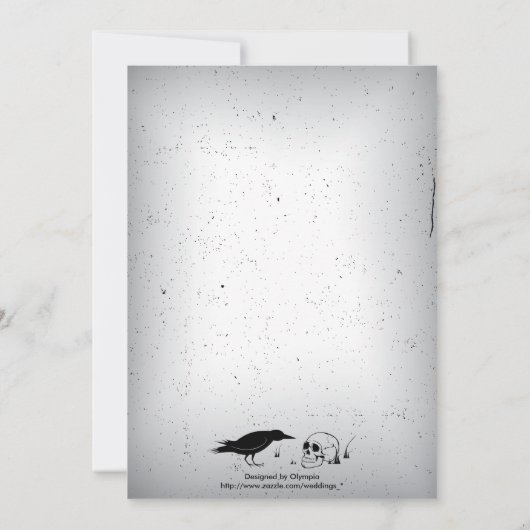 Raven, schedel en  gotische grijs bruiloft kaart (Achterkant)