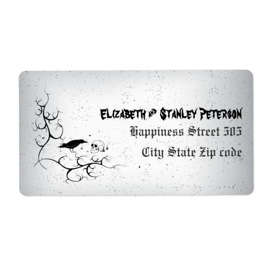 Raven, schedel en  hoek Gotische bruiloft Etiket (Voorkant)