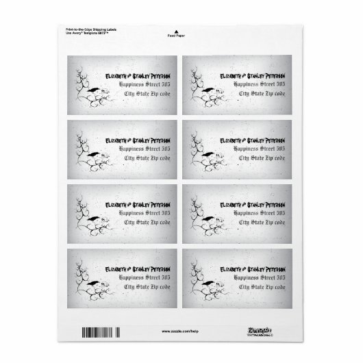 Raven, schedel en  hoek Gotische bruiloft Etiket (Full Sheet)