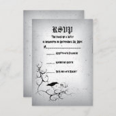 Raven, schedel en hoek Gotische bruiloft RSVP (Voorkant / Achterkant)