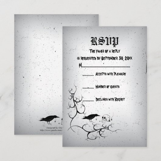 Raven, schedel en  hoek Gotische bruiloft RSVP Kaartje (Voorkant / Achterkant)