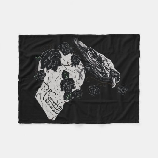 Raven, schedel en Rozen Drijfband Fleece Deken (Voorkant (Horizontaal))