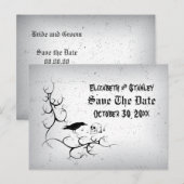 Raven schedel Halloween Gothic bruiloft Save the D Aankondigingskaart (Voorkant / Achterkant)