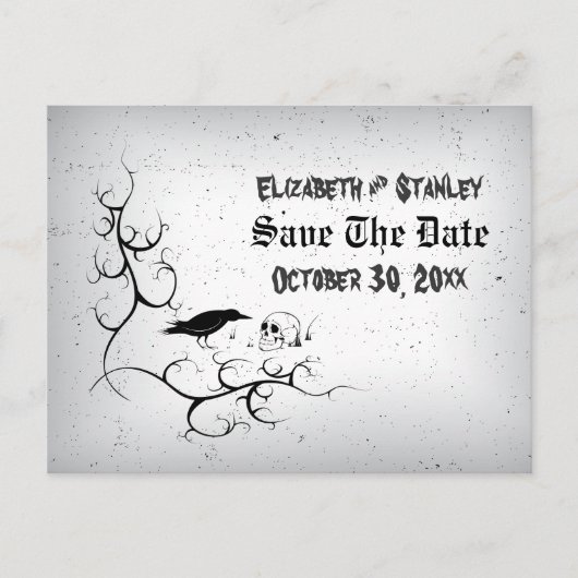 Raven schedel Halloween Gothic bruiloft Save the D Aankondigingskaart (Voorkant)