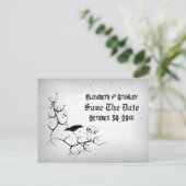 Raven schedel Halloween Gothic bruiloft Save the D Aankondigingskaart (Staand voorkant)