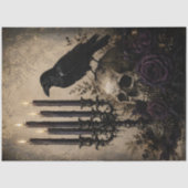 Raven Schedel Paarse Rozen Gotische Halloween Deco Tissuepapier (Voorkant)