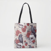 Raven, schedels en bloemen tote bag (Voorkant)