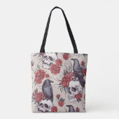 Raven, schedels en bloemen tote bag (Achterkant)