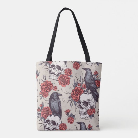 Raven, schedels en bloemen tote bag (Achterkant)