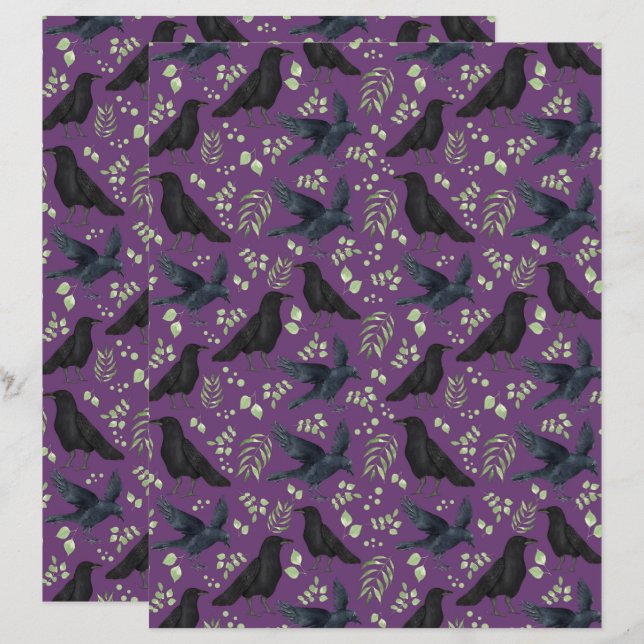 Raven Scrapbook Papier in Paars (Voorkant / Achterkant)