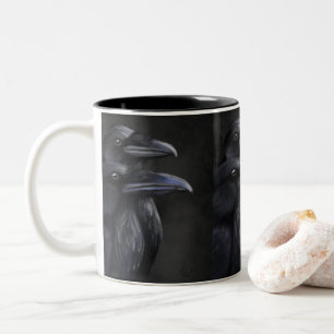 Raven Shadows: Mystiek Duo in Noir Tweekleurige Koffiemok