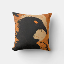 Raven Silhouet Volle Maan Zwart Oranje Halloween Kussen
