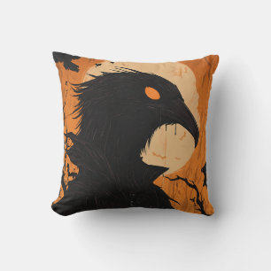 Raven Silhouet Volle Maan Zwart Oranje Halloween Kussen