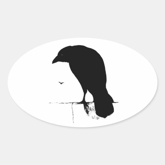 Raven Silhouette - Gothic Ravens & Crows Ovale Sticker (Voorkant)