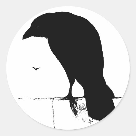 Raven Silhouette -  Gothic Ravens & Crows Ronde Sticker (Voorkant)