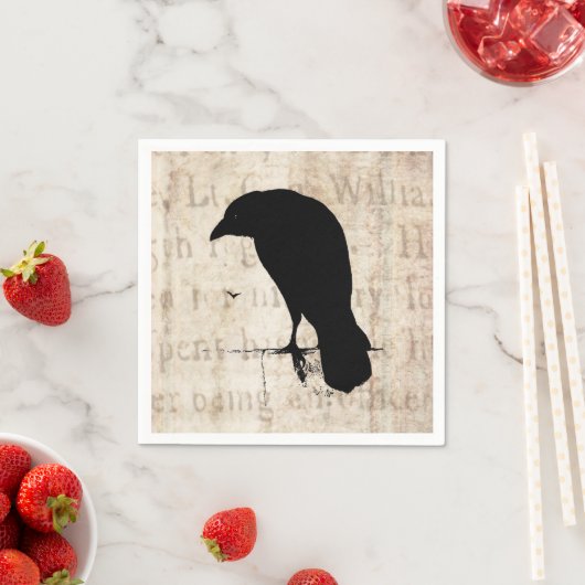  Raven Silhouette Retro Gothic Ravens Vogels Servetten (Insitu)