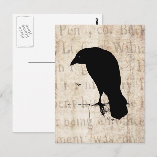 Raven Silhouette -  Retro Ravens & Crows Briefkaart (Voorkant / Achterkant)