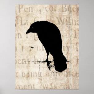 Raven Silhouette -  Retro Ravens & Crows Poster