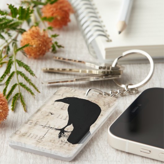 Raven Silhouette -  Retro Ravens & Crows Sleutelhanger (Voorkant Rechts)