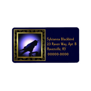 Raven Silhouette tegen de maan Etiket