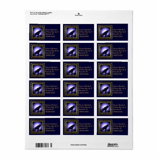 Raven Silhouette Tegen de Maan Etiket (Full Sheet)