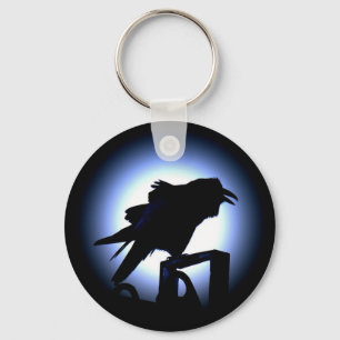 Raven Silhouette tegen Full Moon Sleutelhanger