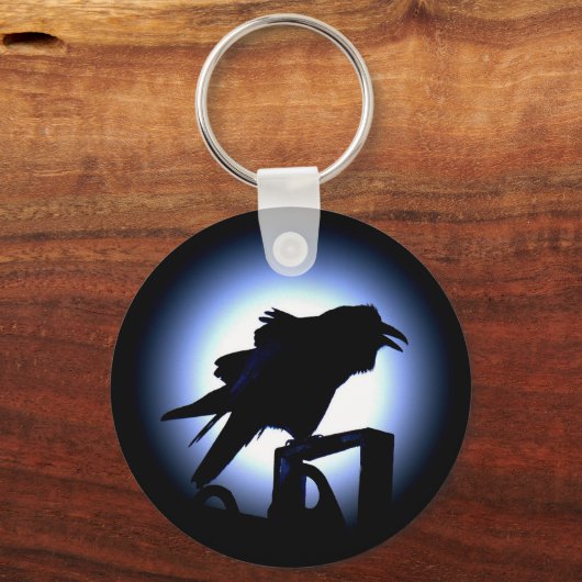 Raven Silhouette tegen Full Moon Sleutelhanger (Voorkant)