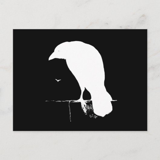Raven Silhouette White op zwart - Aangepast Briefkaart (Voorkant)