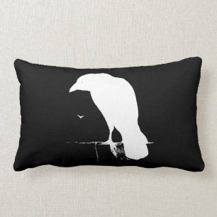  Raven Silhouette White op zwart - Aangepast Kussen
