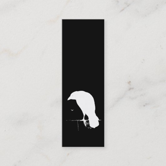 Raven Silhouette White op zwart - Aangepast Mini Visitekaartje (Voorkant)