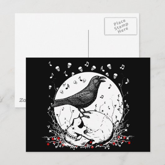Raven Sings Song Death on Skull Illustration Briefkaart (Voorkant / Achterkant)