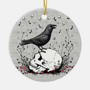 Raven Sings Song Death on Skull Illustration Keramisch Ornament