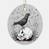 Raven Sings Song Death on Skull Illustration Keramisch Ornament (Links)