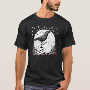 Raven Sings Song Death on Skull Illustration T-shirt