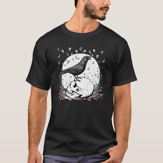 Raven Sings Song Death on Skull Illustration T-shirt (Voorkant)