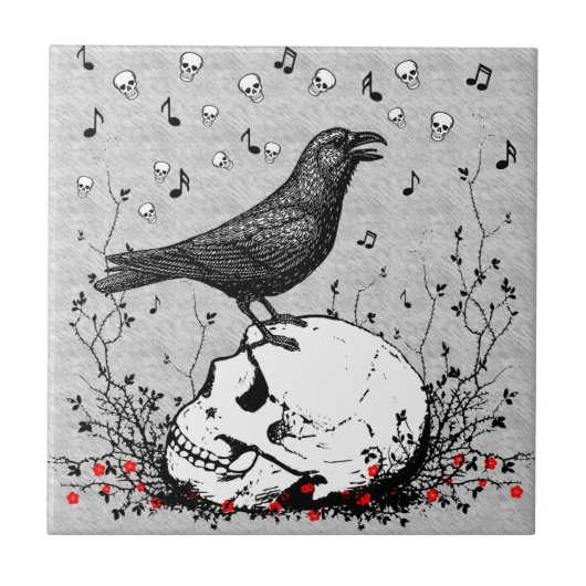 Raven Sings Song Death on Skull Illustration Tegeltje (Voorkant)
