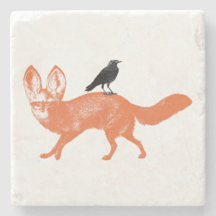 Raven Sits on Fox Stenen Onderzetter