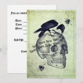 Raven Sits on Skull Halloween Party Invitation Kaart (Voorkant / Achterkant)